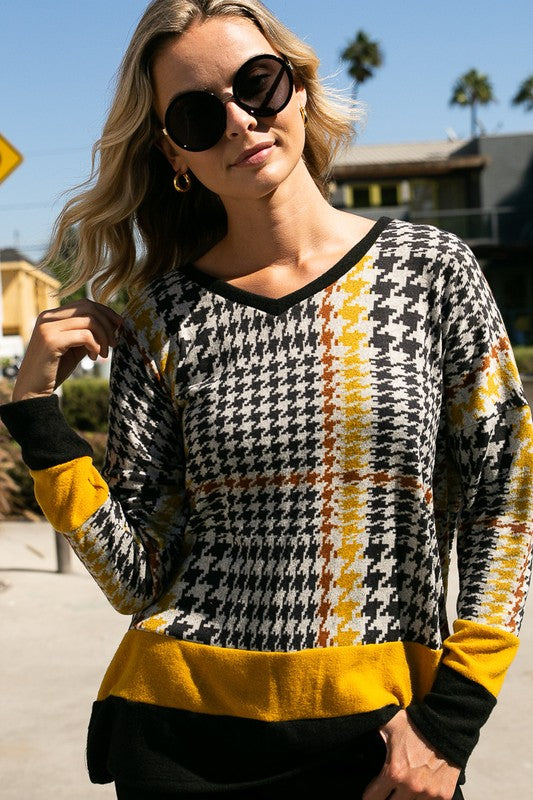 PLUS HOUNDS TOOTH PRINT BOXY TOP